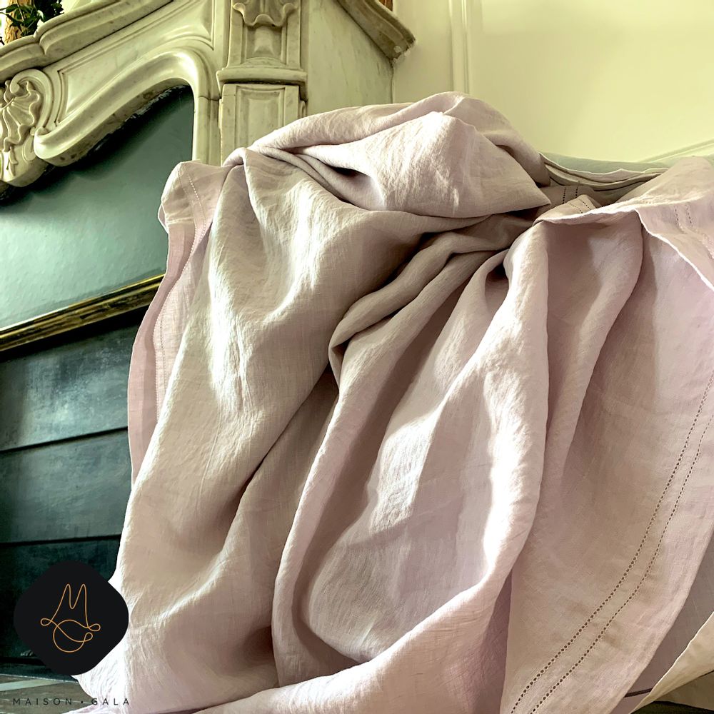Table linen - HANDMADE EMBROIDERED TABLECLOTHS IN WASHED LINEN (“WASHED STONE”) - MAISON GALA