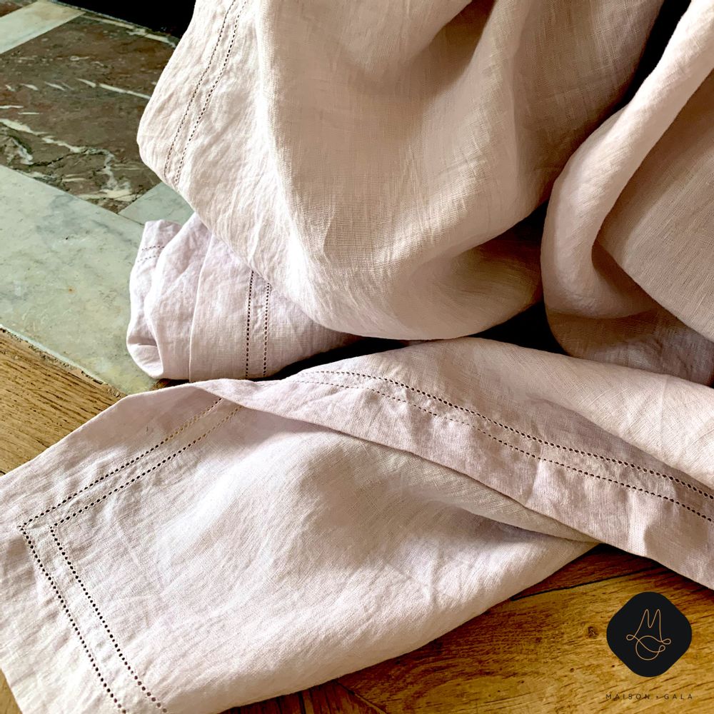 Table linen - HANDMADE EMBROIDERED TABLECLOTHS IN WASHED LINEN (“WASHED STONE”) - MAISON GALA