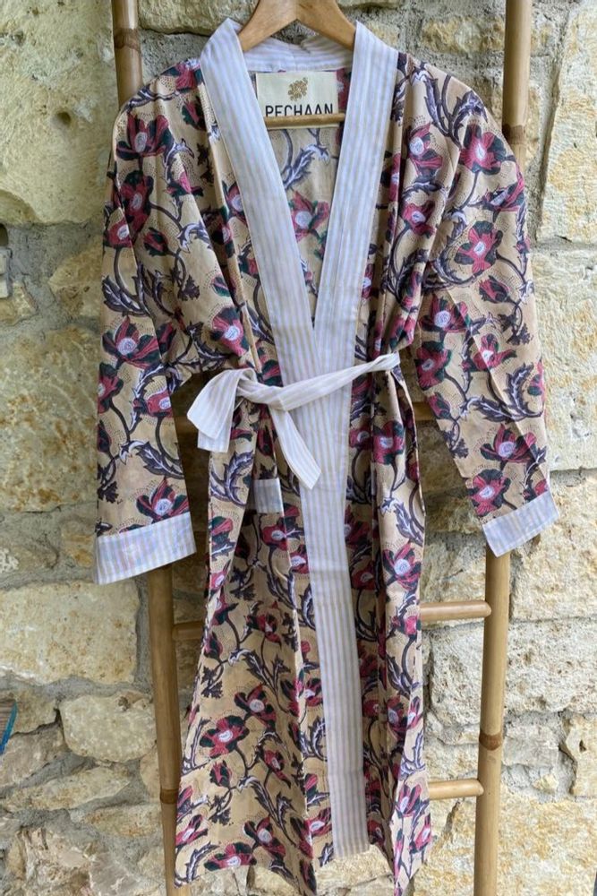 Bathrobes - KIMONO AZADI NATURAL COTTON BLOCKPRINT - PECHAAN