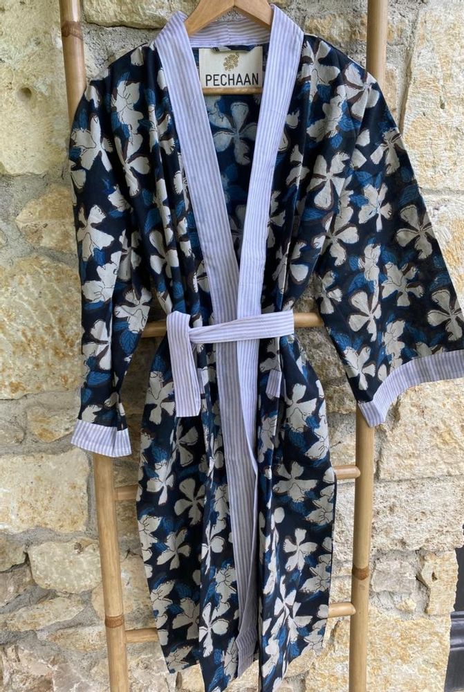 Bathrobes - KIMONO AZADI NATURAL COTTON BLOCKPRINT - PECHAAN
