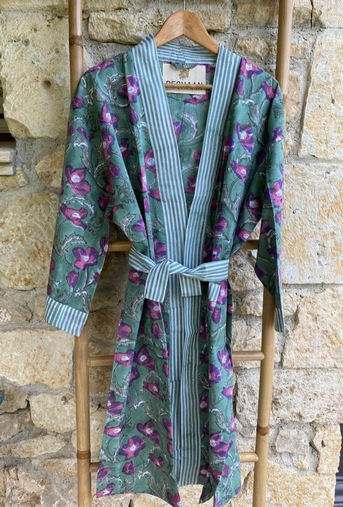Bathrobes - KIMONO AZADI NATURAL COTTON BLOCKPRINT - PECHAAN