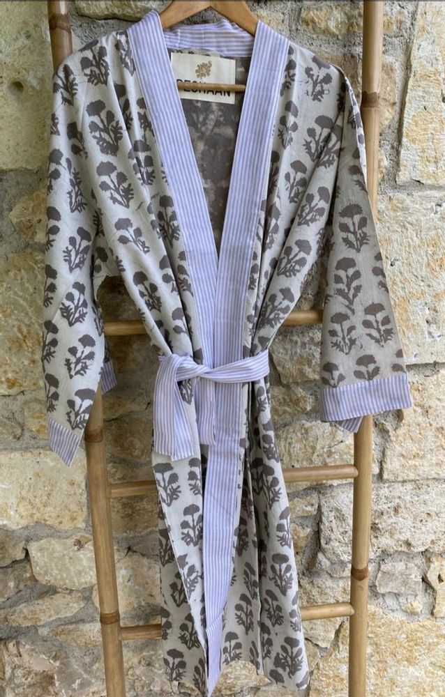 Bathrobes - KIMONO AZADI NATURAL COTTON BLOCKPRINT - PECHAAN