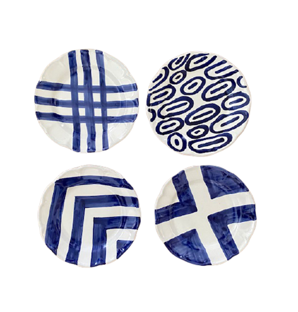 Everyday plates - Series consisting of four flat plates diameter 26 cm in hand-painted ceramic with geometric decorations - CERASELLA CERAMICHE
