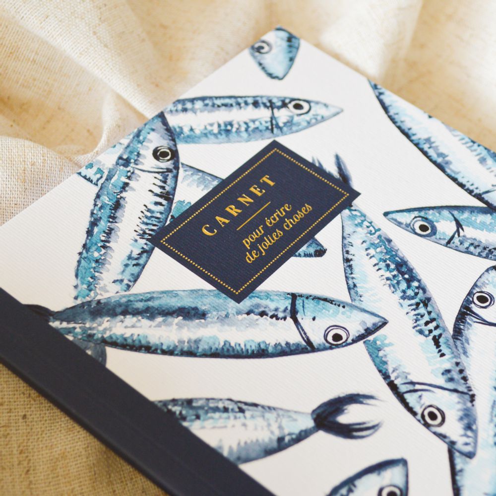 Papeterie - Carnet A5 - Les Sardines - BLEU COQUILLE