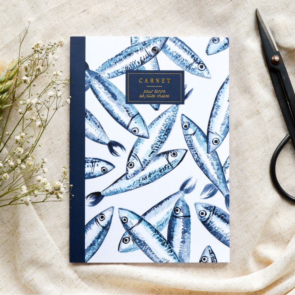 Papeterie - Carnet A5 - Les Sardines - BLEU COQUILLE