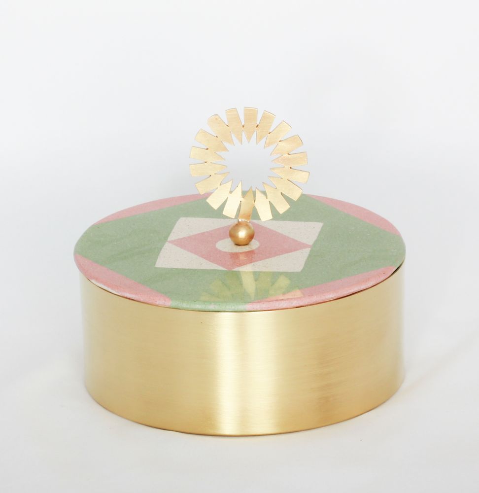 Storage boxes - Tiled Brass Box With A Sun Handle - ASMA'S CRAFTS