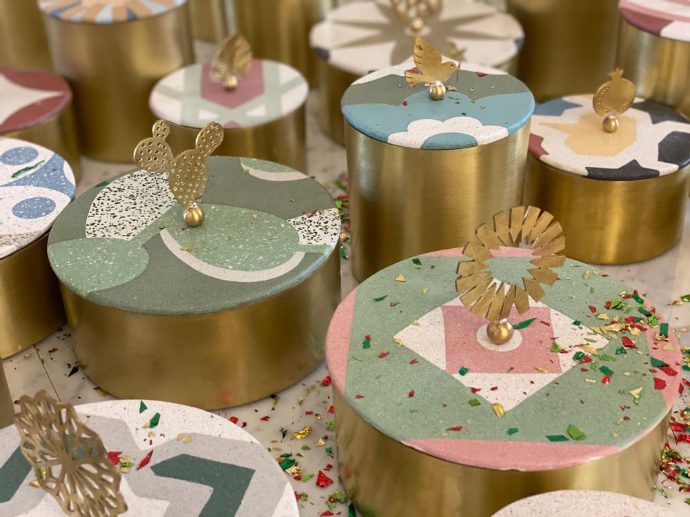 Storage boxes - Tiled Brass Box With A Sun Handle - ASMA'S CRAFTS