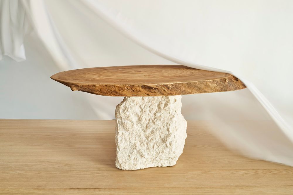 Tables basses - table rustique en bois et pierre - VAN DEN HEEDE-FURNITURE-ART-DESIGN