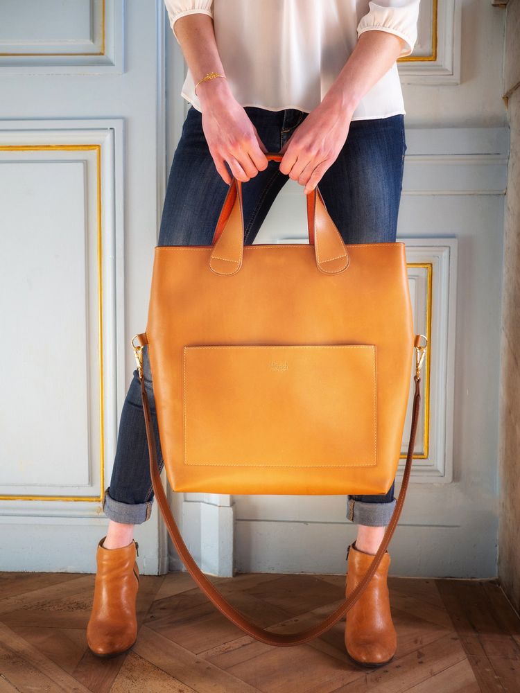 Sacs et cabas - Sac Violette Cognac-Cuir tanné végétal - L'ATELIER DES CREATEURS
