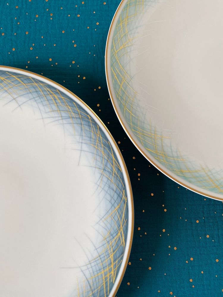 Assiettes de réception - Ensemble de 4 assiettes plates "les herbes folles" - GARANCE CRÉATIONS