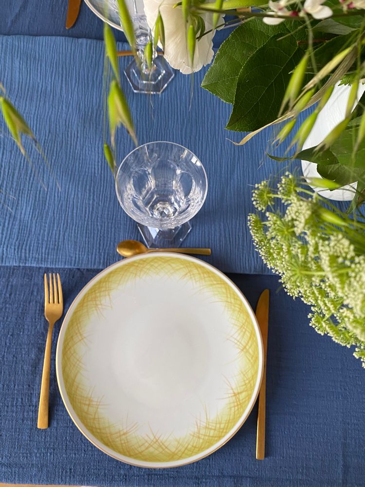 Assiettes de réception - Ensemble de 4 assiettes plates "les herbes folles" - GARANCE CRÉATIONS