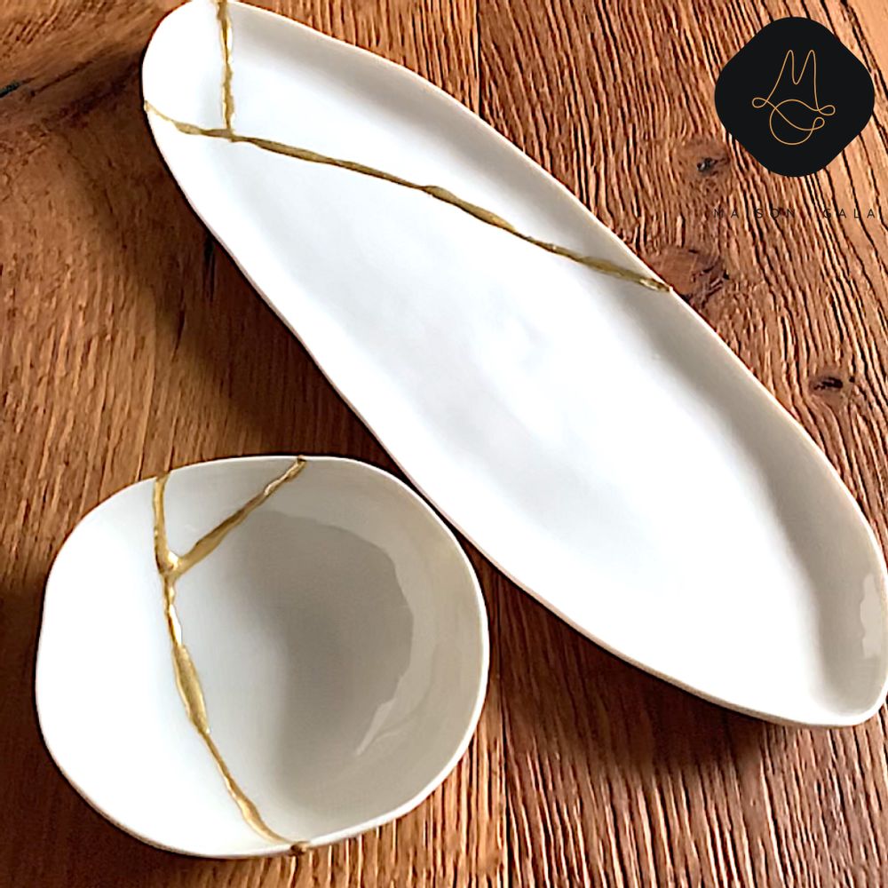 Design objects - KINTSUGI: MIDDLE TABLE, LARGE BOWL, DECORATION IN WHITE PORCELAIN AND GOLD LEAF - MAISON GALA