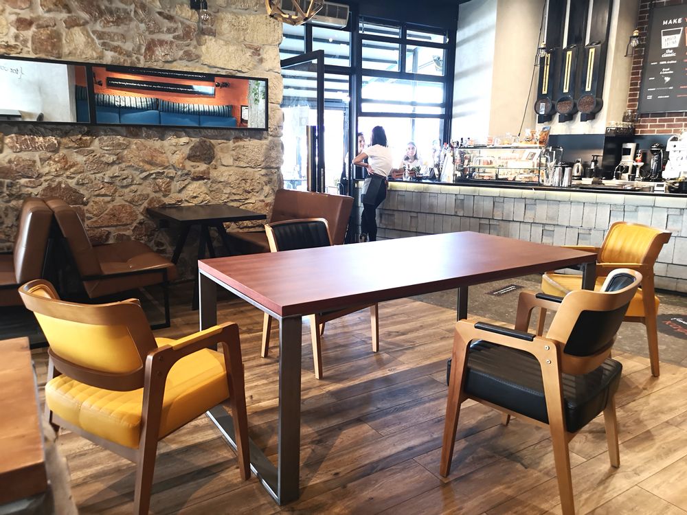 Dining Tables - Dining table Mahogany top with steel base O - LIVING MEDITERANEO