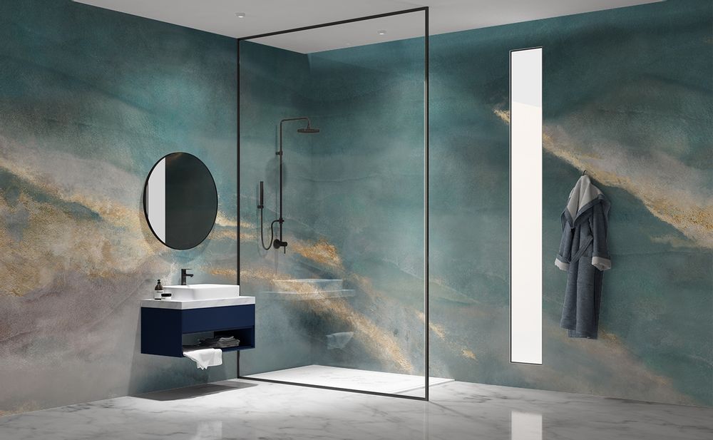 Objets de décoration - Papier peint pour salle de bains bleu collection Egeo - LA MAISON MURAEM