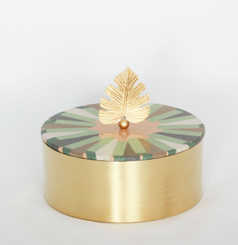 Storage boxes - Tiled Brass Box With A Leaf Handle - ASMA'S CRAFTS
