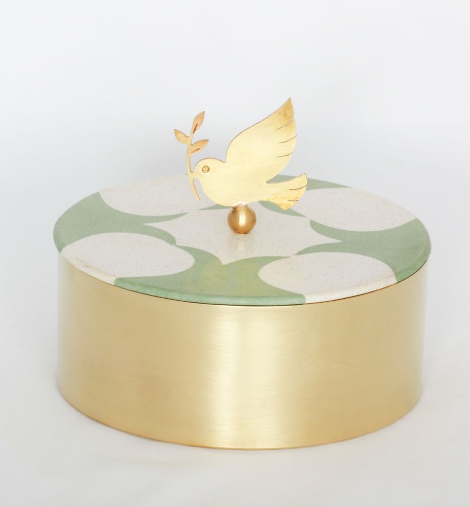 Storage boxes - Tiled Brass Box With A Bird Handle - ASMA'S CRAFTS