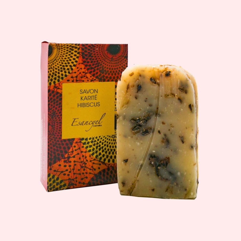 Soaps - Extra-mild handmade soap with shea butter and hibiscus flower powder in Montpellier - 100g - L'ATELIER DES CREATEURS