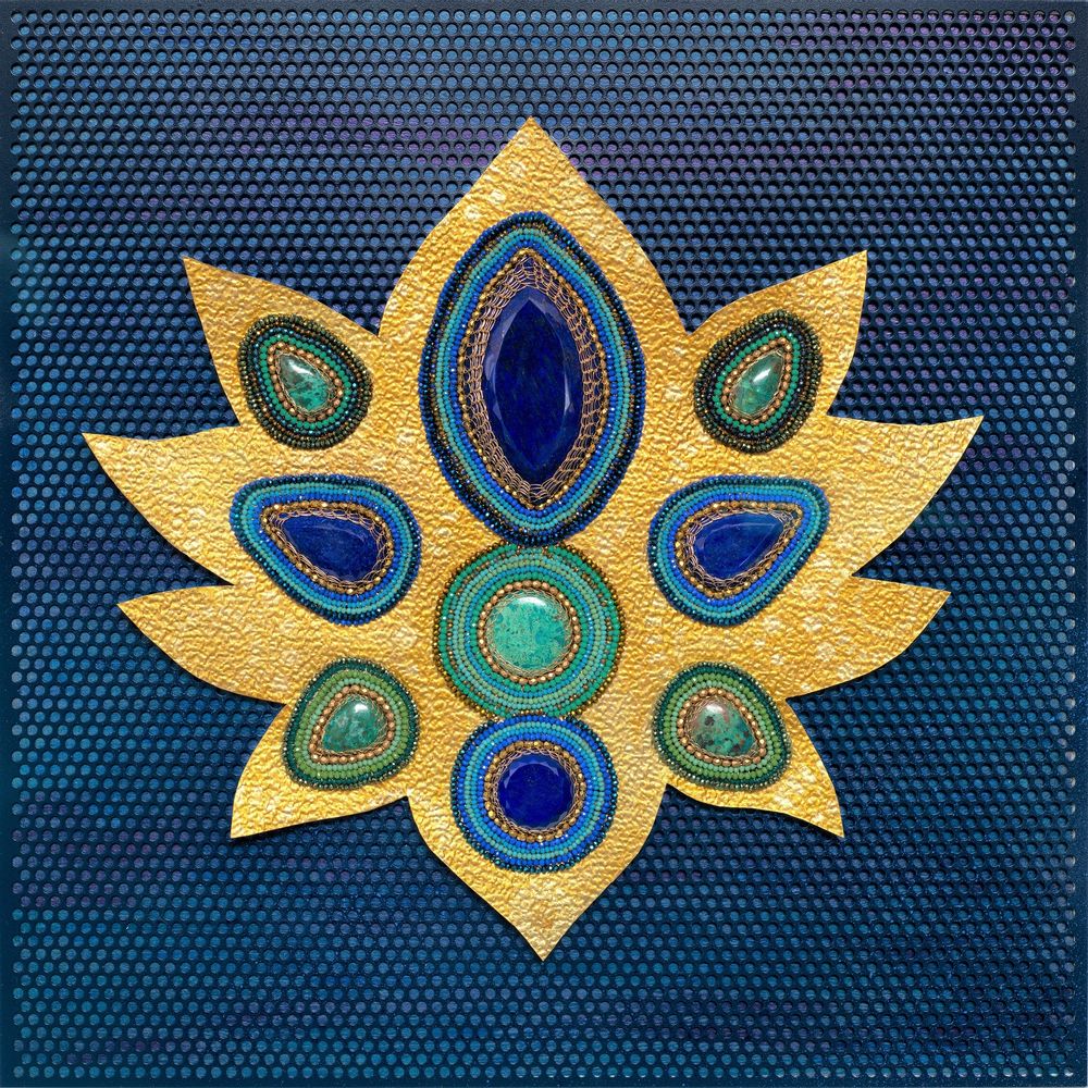 Orfèvrerie - Tableau en métal et pierres fines BLUE LOTUS - FLAVYART