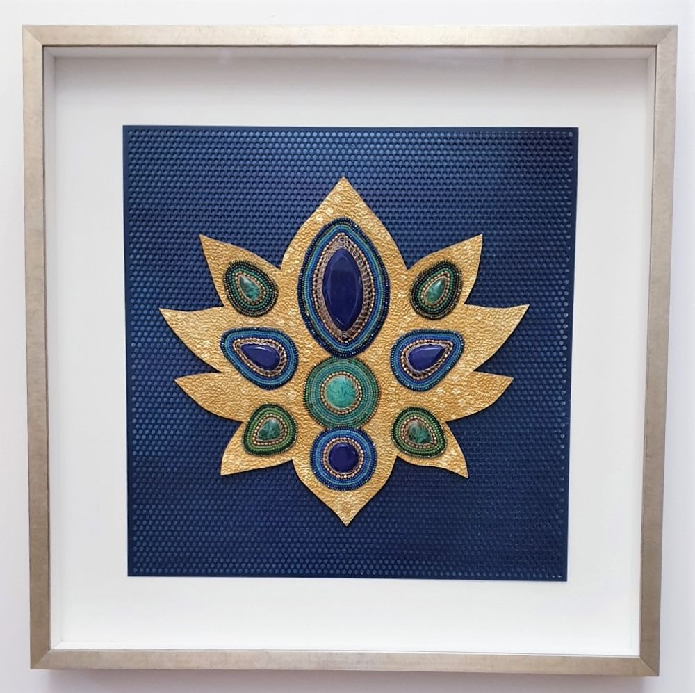 Orfèvrerie - Tableau en métal et pierres fines BLUE LOTUS - FLAVYART