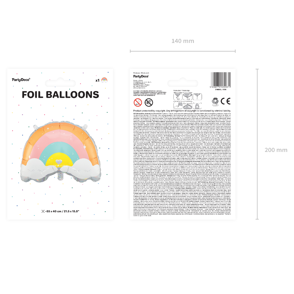 Decorative objects - Foil balloon Rainbow, 55x40cm, mix - PARTYDECO