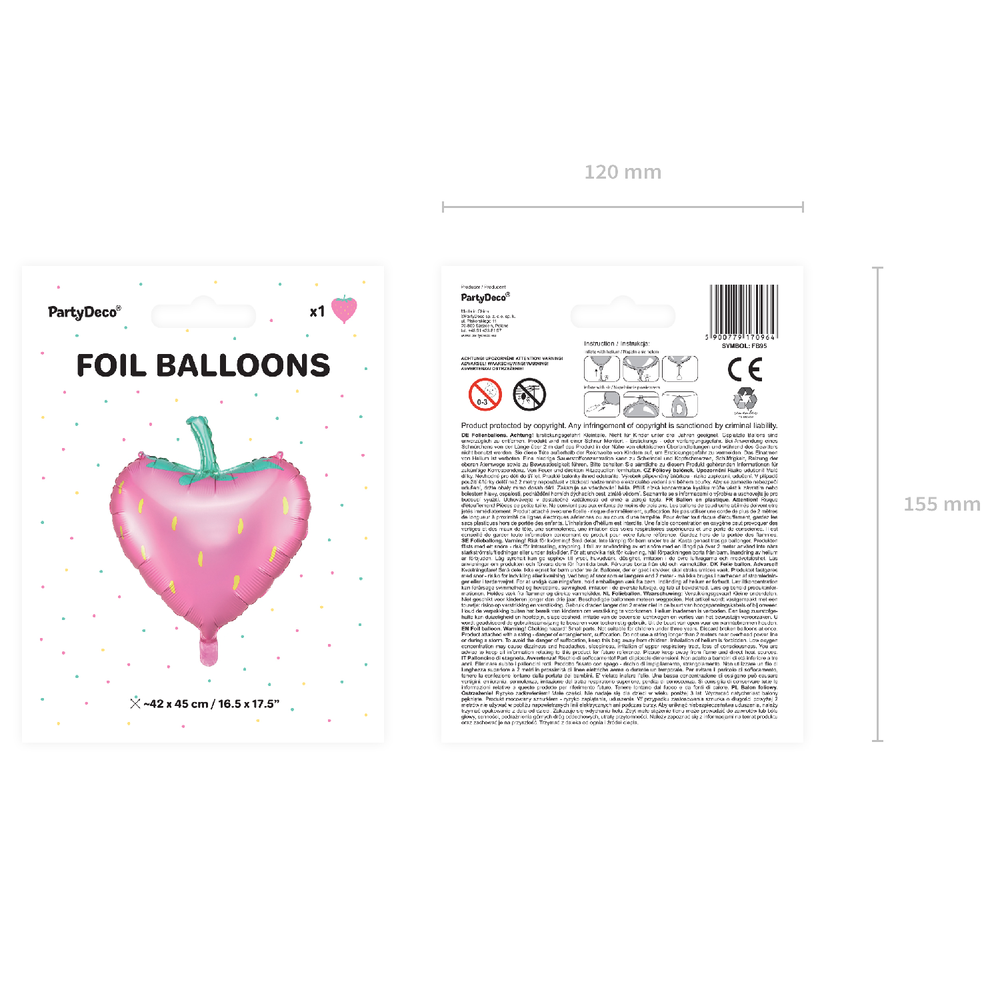 Decorative objects - Foil balloon Strawberry, 42x45cm, mix - PARTYDECO