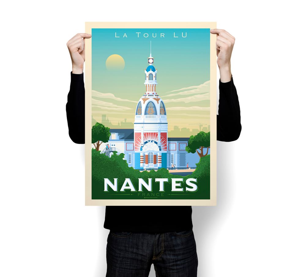 Poster - VINTAGE TRAVEL POSTER NANTES FRANCE | CITY ILLUSTRATION NANTES - LA TOUR LU PRINT - OLAHOOP TRAVEL POSTERS