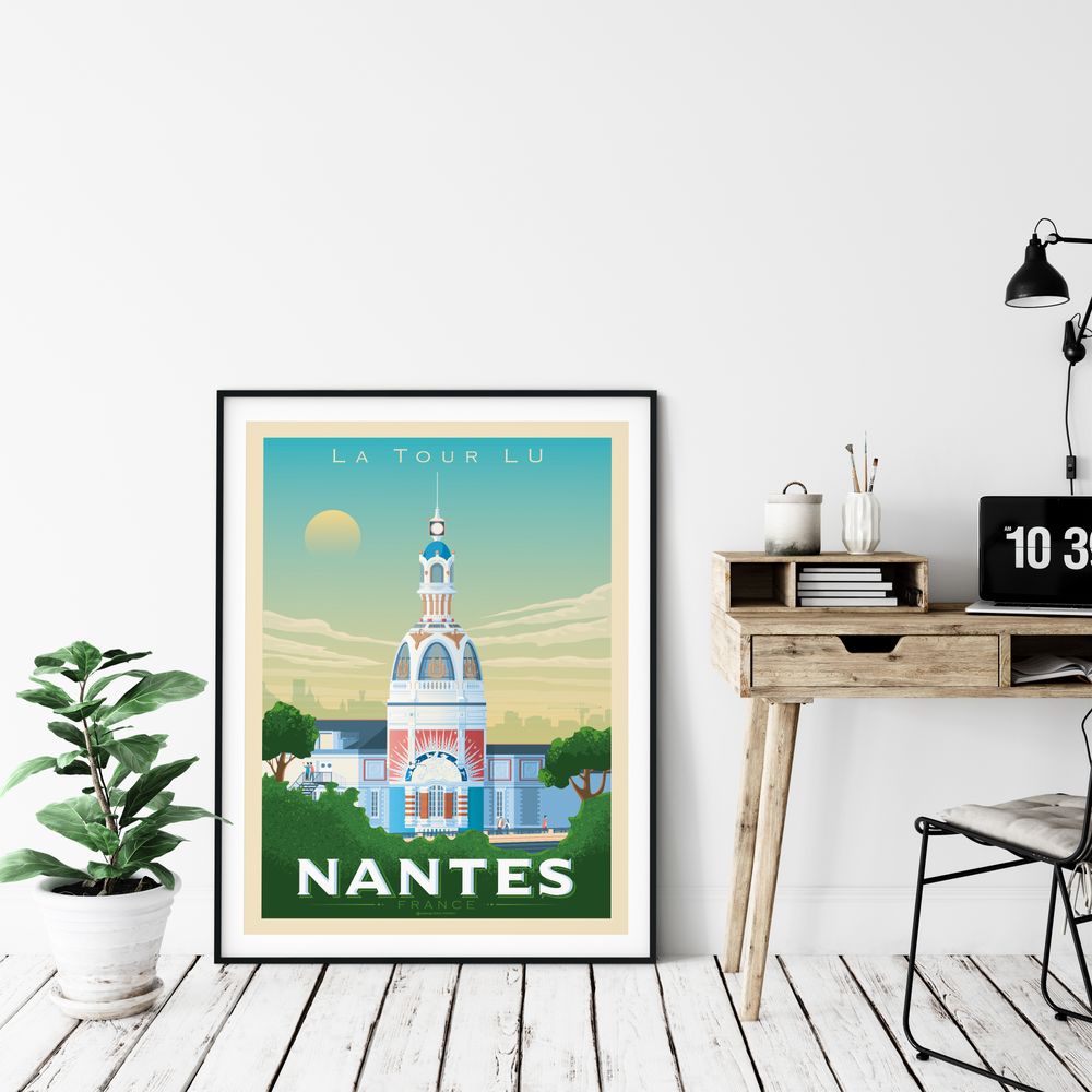 Poster - VINTAGE TRAVEL POSTER NANTES FRANCE | CITY ILLUSTRATION NANTES - LA TOUR LU PRINT - OLAHOOP TRAVEL POSTERS