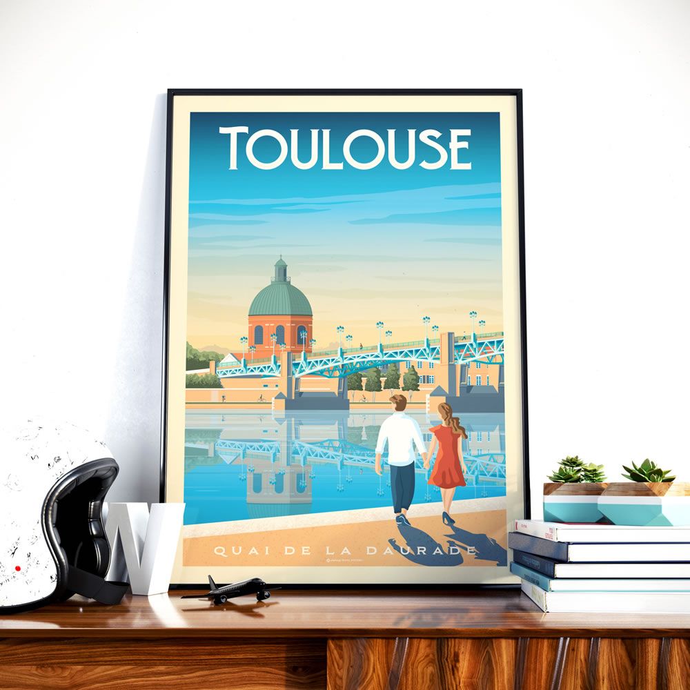 Poster - TOULOUSE FRANCE VINTAGE TRAVEL POSTER | TOULOUSE FRANCE - QUAI DE LA DAURADE POSTER CITY ILLUSTRATION - OLAHOOP TRAVEL POSTERS