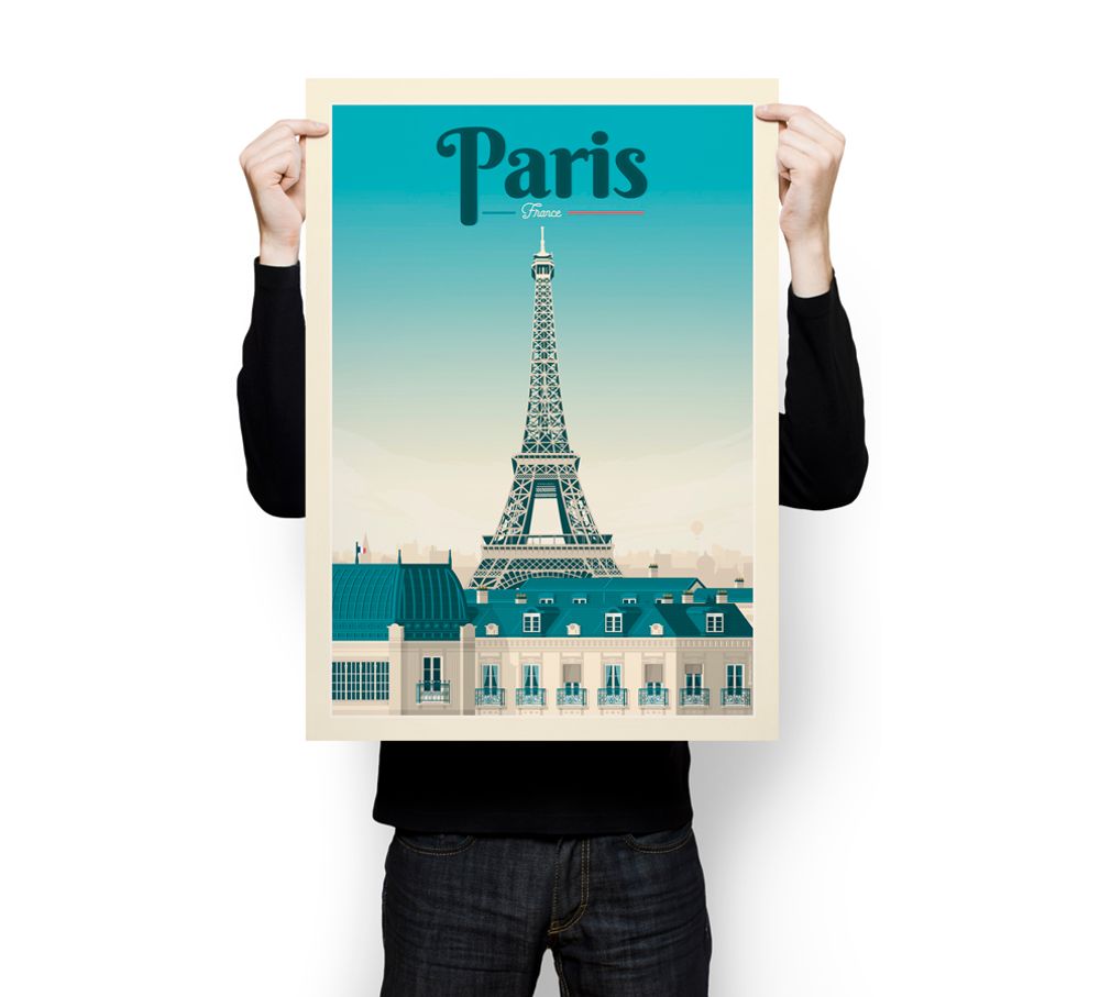 Affiches - AFFICHE VOYAGE VINTAGE PARIS FRANCE | POSTER ILLUSTRATION VILLE PARIS FRANCE - TOUR EIFFEL - OLAHOOP TRAVEL POSTERS