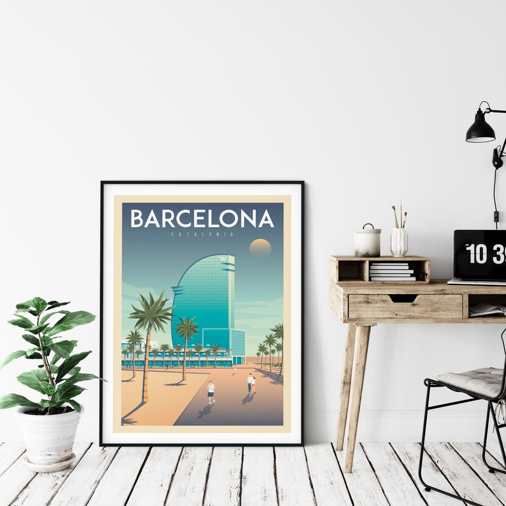 Affiches - AFFICHE VOYAGE VINTAGE BARCELONE ESPAGNE | POSTER ILLUSTRATION VILLE BARCELONE ESPAGNE - OLAHOOP TRAVEL POSTERS