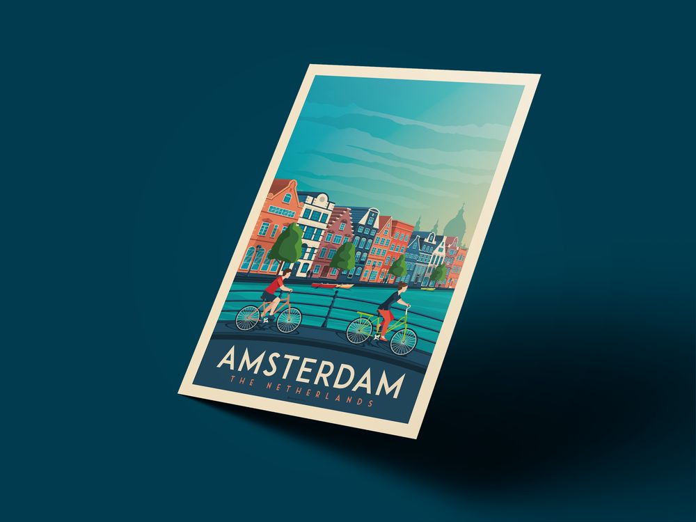 Poster - VINTAGE TRAVEL POSTER AMSTERDAM NETHERLANS | AMSTERDAM NETHERLANDS CITY ILLUSTRATION PRINT - OLAHOOP TRAVEL POSTERS