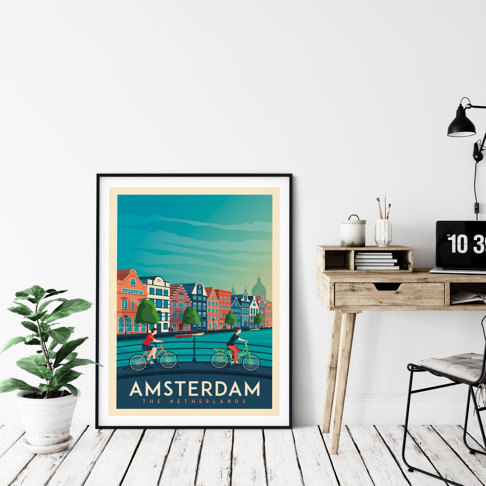 Poster - VINTAGE TRAVEL POSTER AMSTERDAM NETHERLANS | AMSTERDAM NETHERLANDS CITY ILLUSTRATION PRINT - OLAHOOP TRAVEL POSTERS