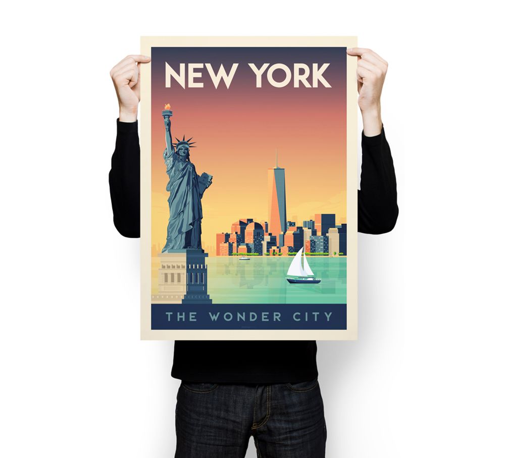 Affiches - AFFICHE VOYAGE VINTAGE NEW YORK | POSTER ILLUSTRATION VILLE NEW YORK ETATS-UNIS - OLAHOOP TRAVEL POSTERS