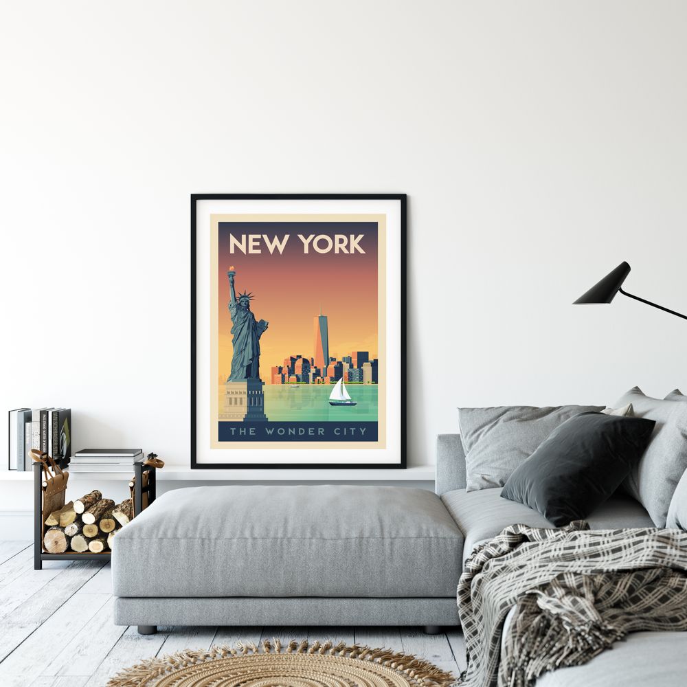 Affiches - AFFICHE VOYAGE VINTAGE NEW YORK | POSTER ILLUSTRATION VILLE NEW YORK ETATS-UNIS - OLAHOOP TRAVEL POSTERS