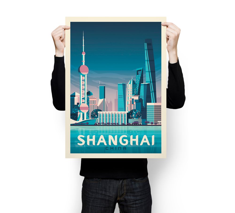 Poster - SHANGHAI CHINA POSTER TRAVEL VINTAGE | SHANGHAI CHINA CITY ILLUSTRATION PRINT - OLAHOOP TRAVEL POSTERS
