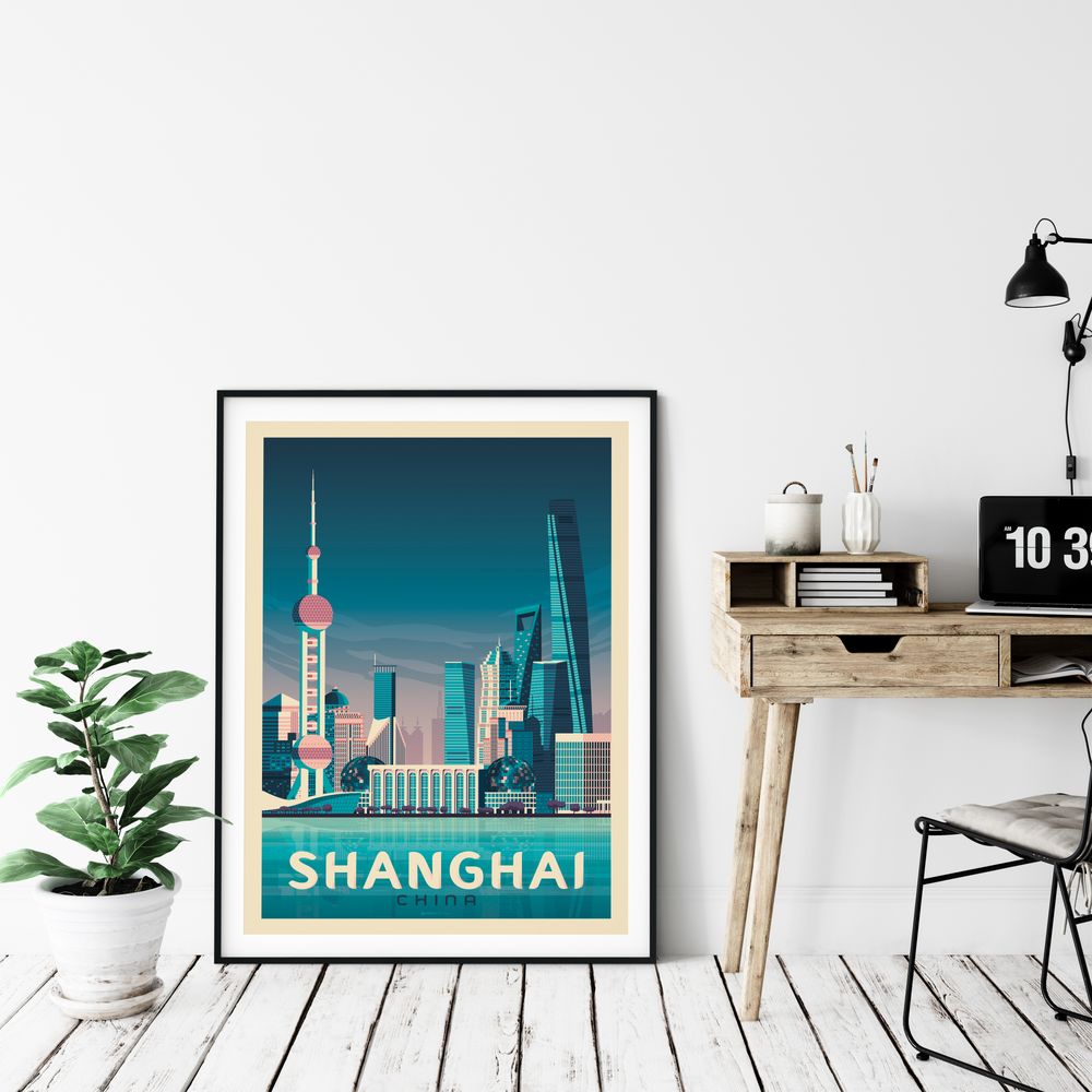 Poster - SHANGHAI CHINA POSTER TRAVEL VINTAGE | SHANGHAI CHINA CITY ILLUSTRATION PRINT - OLAHOOP TRAVEL POSTERS
