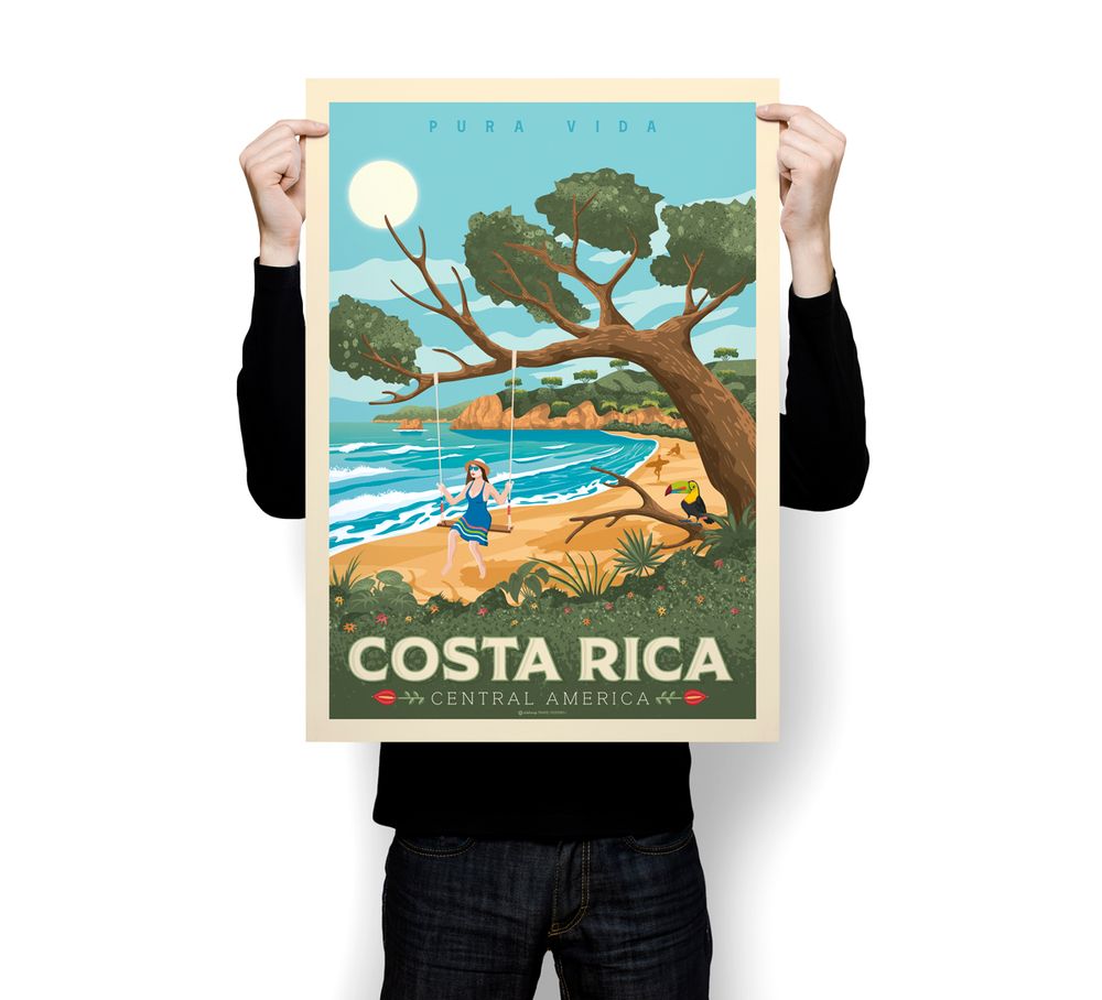 Poster - COSTA RICA VINTAGE TRAVEL POSTER | COSTA RICA  ILLUSTRATION PRINT - OLAHOOP TRAVEL POSTERS