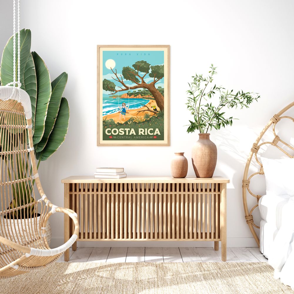 Poster - COSTA RICA VINTAGE TRAVEL POSTER | COSTA RICA  ILLUSTRATION PRINT - OLAHOOP TRAVEL POSTERS
