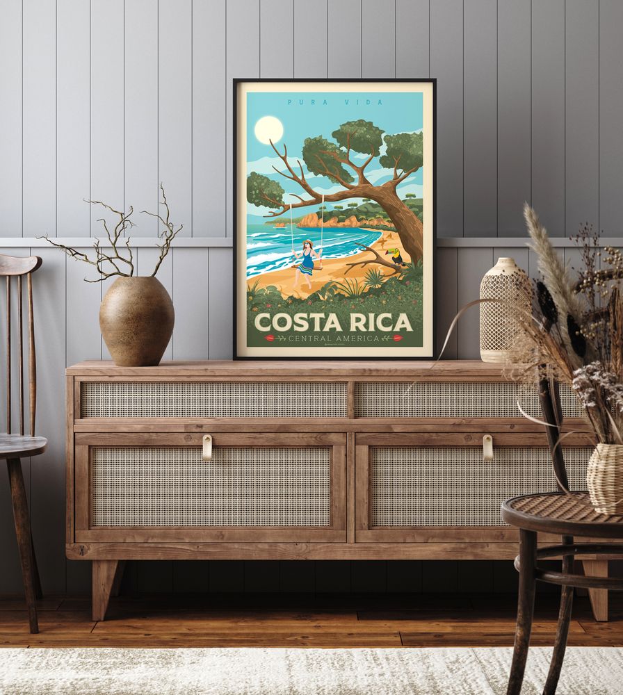 Poster - COSTA RICA VINTAGE TRAVEL POSTER | COSTA RICA  ILLUSTRATION PRINT - OLAHOOP TRAVEL POSTERS