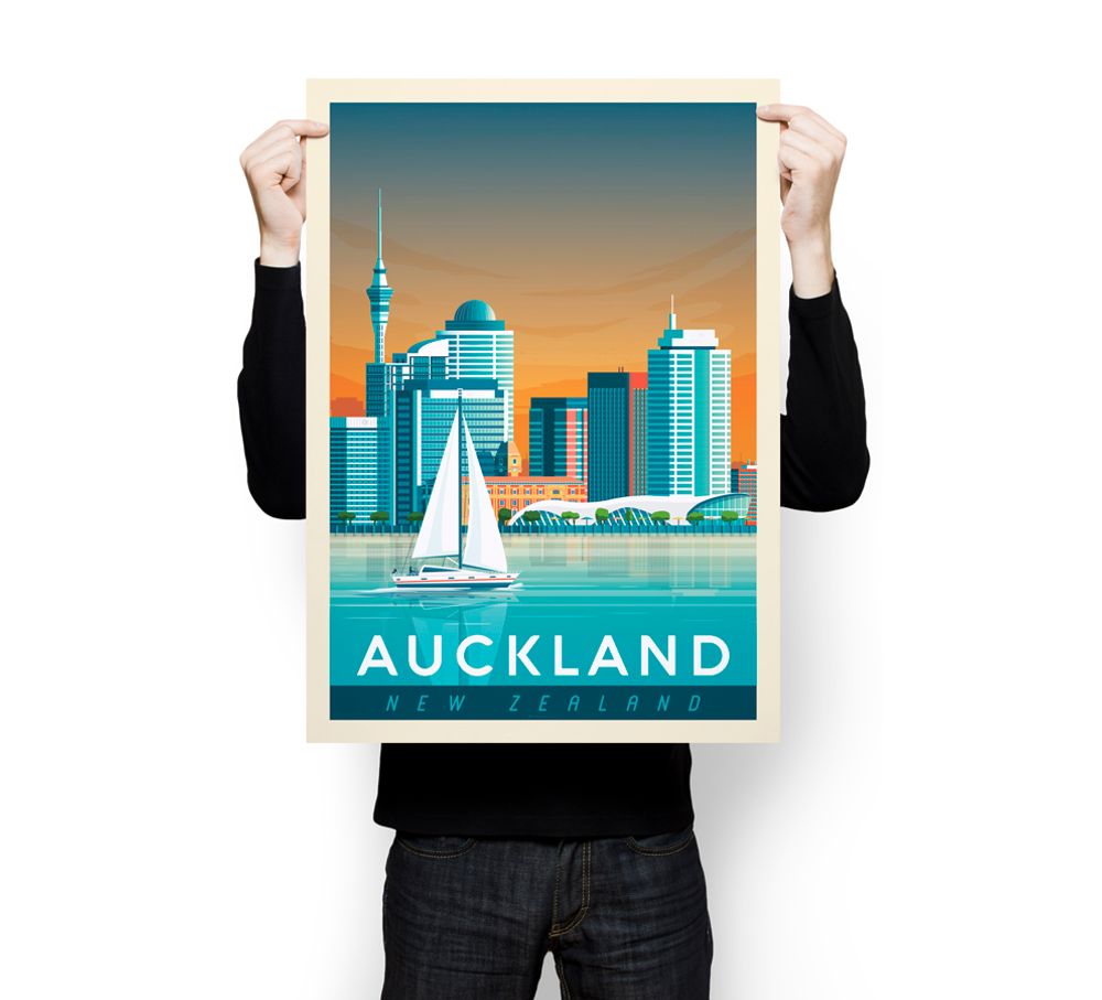 Poster - AUCKLAND NEW ZEALAND POSTER TRAVEL VINTAGE | AUCKLAND NEW ZEALAND POSTER CITY ILLUSTRATION - OLAHOOP TRAVEL POSTERS