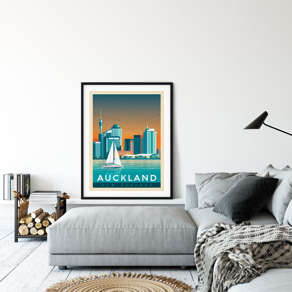Poster - AUCKLAND NEW ZEALAND POSTER TRAVEL VINTAGE | AUCKLAND NEW ZEALAND POSTER CITY ILLUSTRATION - OLAHOOP TRAVEL POSTERS