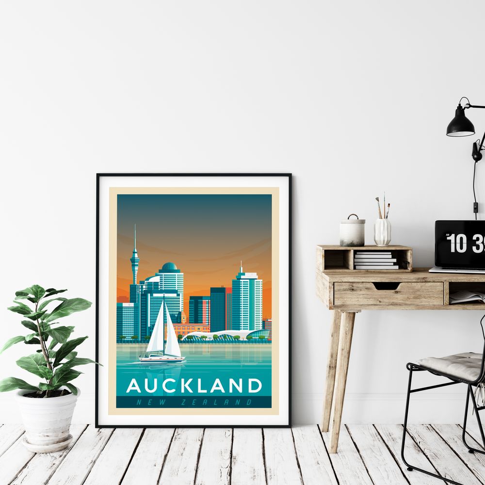 Poster - AUCKLAND NEW ZEALAND POSTER TRAVEL VINTAGE | AUCKLAND NEW ZEALAND POSTER CITY ILLUSTRATION - OLAHOOP TRAVEL POSTERS