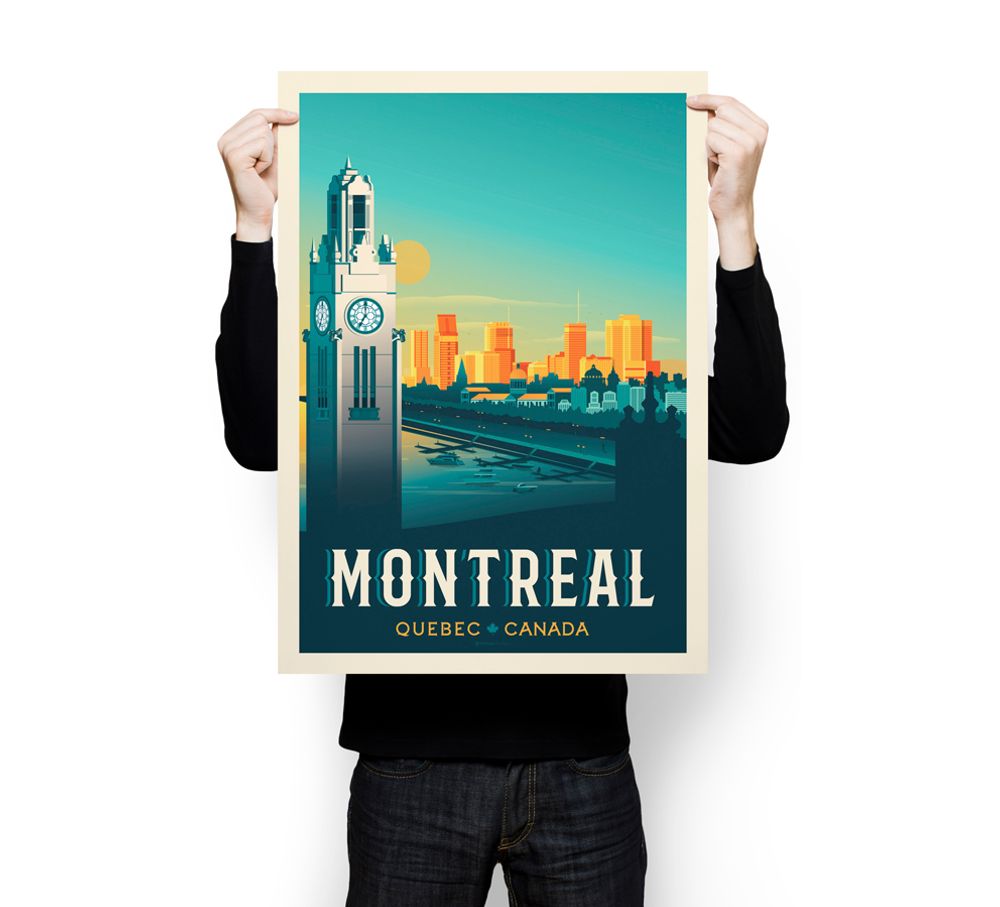 Poster - MONTREAL QUEBEC CANADA VINTAGE TRAVEL POSTER | MONTREAL QUEBEC CANADA - CLOCK TOWER CITY ILLUSTRATION POSTER - OLAHOOP TRAVEL POSTERS
