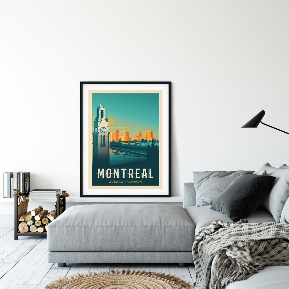 Poster - MONTREAL QUEBEC CANADA VINTAGE TRAVEL POSTER | MONTREAL QUEBEC CANADA - CLOCK TOWER CITY ILLUSTRATION POSTER - OLAHOOP TRAVEL POSTERS