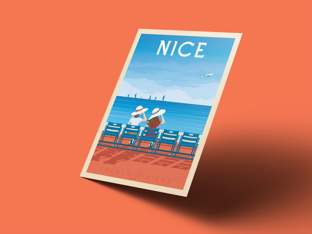 Affiches - AFFICHE VOYAGE VINTAGE NICE FRANCE | POSTER ILLUSTRATION VILLE NICE CÔTE D'AZUR FRANCE - OLAHOOP TRAVEL POSTERS