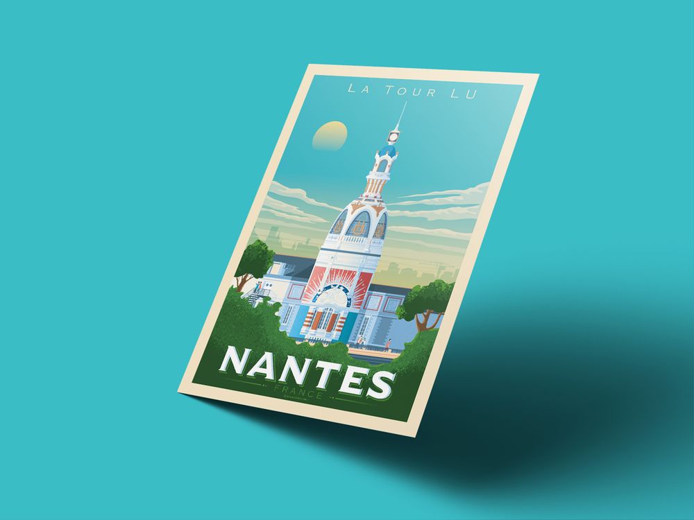 Poster - VINTAGE TRAVEL POSTER NANTES FRANCE | CITY ILLUSTRATION NANTES - LA TOUR LU PRINT - OLAHOOP TRAVEL POSTERS