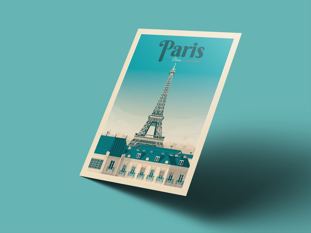 Affiches - AFFICHE VOYAGE VINTAGE PARIS FRANCE | POSTER ILLUSTRATION VILLE PARIS FRANCE - TOUR EIFFEL - OLAHOOP TRAVEL POSTERS