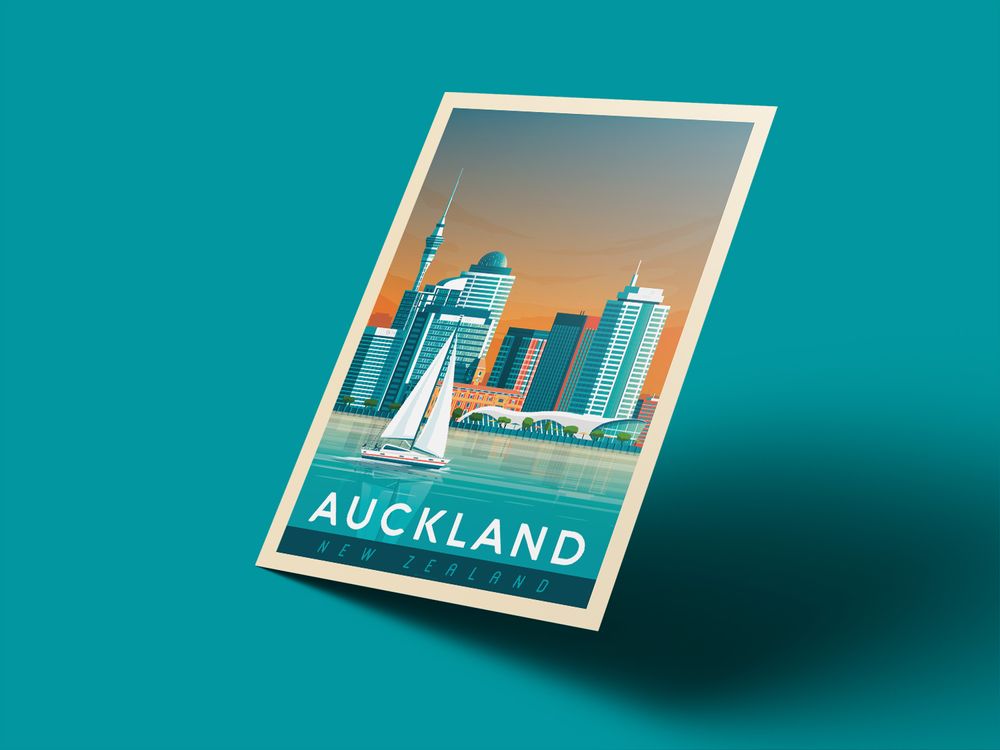 Poster - AUCKLAND NEW ZEALAND POSTER TRAVEL VINTAGE | AUCKLAND NEW ZEALAND POSTER CITY ILLUSTRATION - OLAHOOP TRAVEL POSTERS