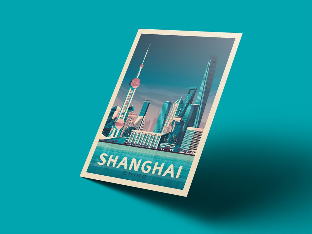 Poster - SHANGHAI CHINA POSTER TRAVEL VINTAGE | SHANGHAI CHINA CITY ILLUSTRATION PRINT - OLAHOOP TRAVEL POSTERS