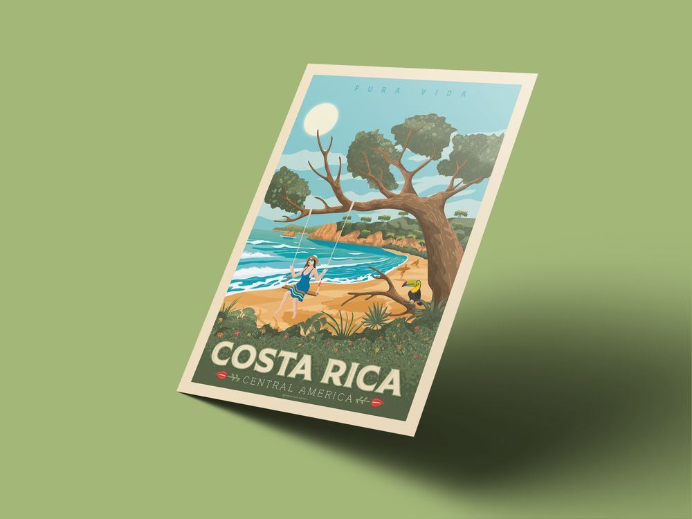 Poster - COSTA RICA VINTAGE TRAVEL POSTER | COSTA RICA  ILLUSTRATION PRINT - OLAHOOP TRAVEL POSTERS